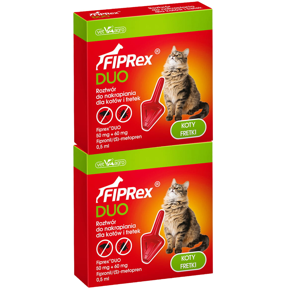 Fiprex DUO KROPLE na Pchły Kleszcze dla Kotów Fretek Ochrona na 60 dni